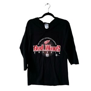 Vintage 2002 NHL Detroit Red Wings Brennan‎ Shanahan 3/4 Sleeve black tshirt